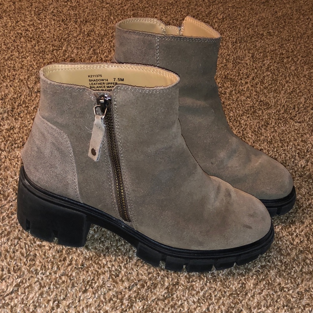 Women's Taupe Leather Suede Ankle Boots with Side Zip